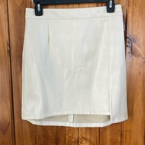Vintage Havana Faux Vegan Leather Cream Ivory Mini Skirt Medium back zip
